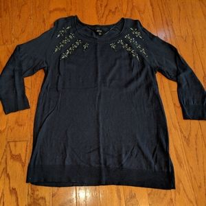 Apt 9 navy blue beaded crew neck sweater - large - 3/4 length sleeve